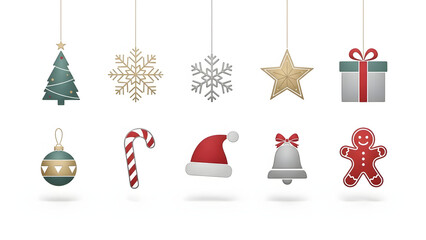 Collection of pixel art christmas ornament icons isolated on white background