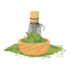 Chasen Whisk and Matcha Powder in Ceramic Chawan Bowl