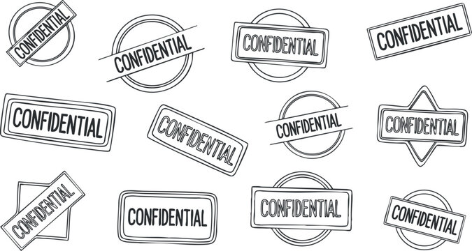 A collection of various 'Confidential' stamps and seals in clean outline vector style, suitable for document security and business branding