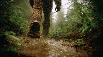 Obraz premium Large Furry Creature Walking Through Misty Forest