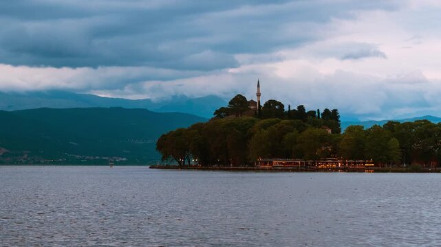 Ioannina, Greece. Evening view of heavy clouds in Ioannina, Greece. Time-lapse in late spring, zoom in