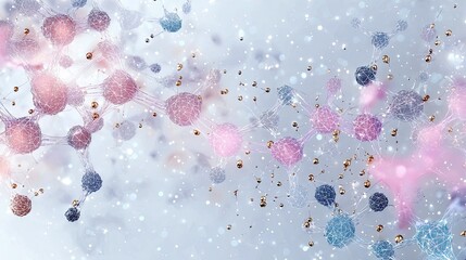 An artistic rendering of abstract molecular structures with a soft, ethereal glow, suggesting scientific or technological concepts.