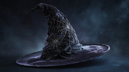 A witch hat on a dark background, a symbol of Halloween or magic, a perfect image for seasonal and fantasy themes