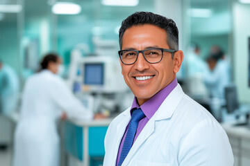 Close-up of a doctor portrait in a confident middle-aged white gown.
