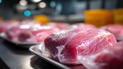 Freshly Wrapped Cuts of Meat Ready for Sale in a Butcher Shop