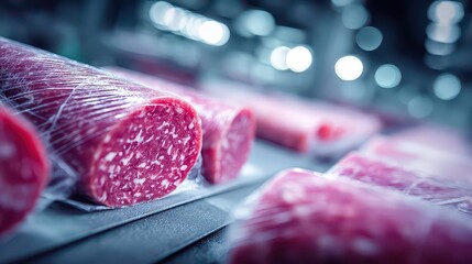 Freshly Wrapped Slices of Meat on Display in Commercial Setting