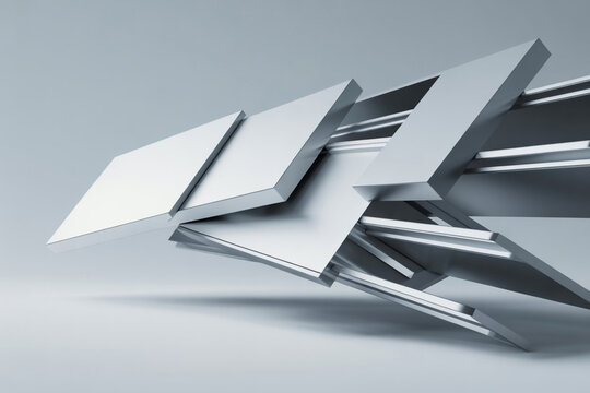 Abstract geometric sculpture with metallic sheen and sharp angles