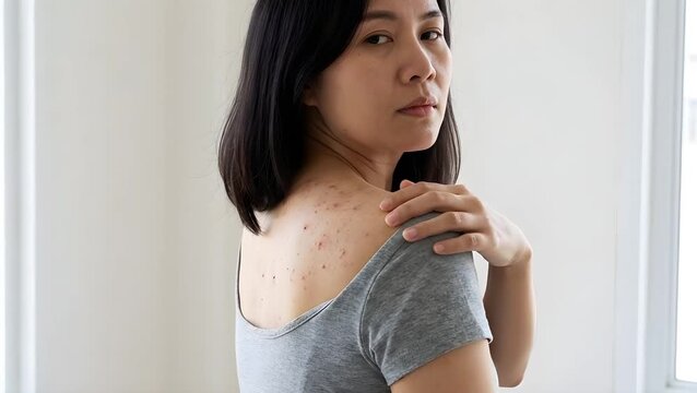 Skin problems in a woman's portrait indoor setting lifestyle concept