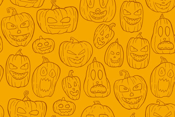 background with creepy pumpkins hand-painted in bright colors. beautiful autumn pumpkins seamless pattern.