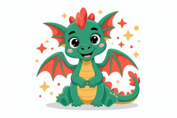 Naklejka premium Green dragon with red wings and yellow belly image