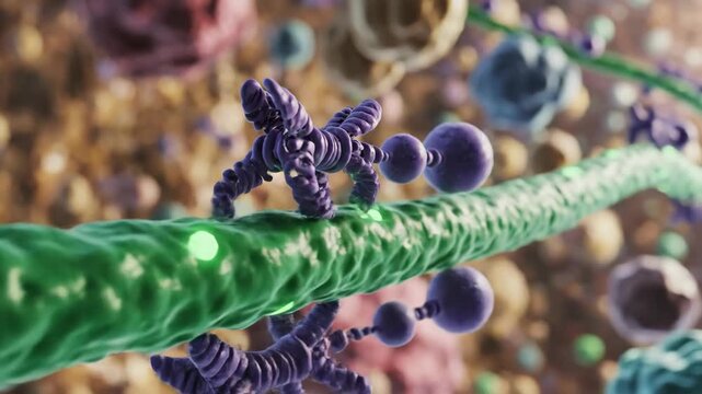 Molecular Transport Proteins Moving Along Microtubule 3D Animation