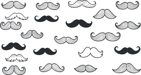 Fototapeta premium A collection of various mustaches in black and white vector style, perfect for grooming and barber-themed designs