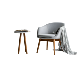 Cozy Chair & Side Table with Book & Throw