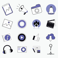 Digital Media, Camera, and Content Creation Outline Icons