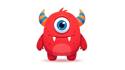 Cute red monster cartoon character with one eye vector illustration for kids isolated on white backg