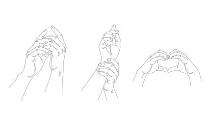 Line Art Illustration of Hands Showing Various Gestures and Emotions