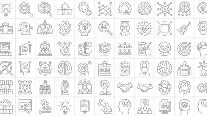 Business process and corporate strategy thin line icon set.