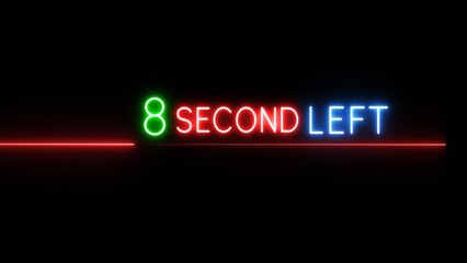 8 Second countdown timer illustration. Neon countdown number on black background. Neon counting timer number.