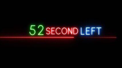 Obraz premium 52 Second countdown timer illustration. Neon countdown number on black background. Neon counting timer number.