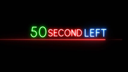 50 Second countdown timer illustration. Neon countdown number on black background. Neon counting timer number.