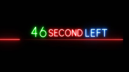 46 Second countdown timer illustration. Neon countdown number on black background. Neon counting timer number.