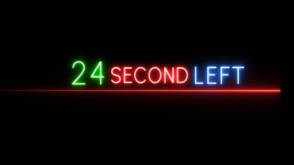 24 Second countdown timer illustration. Neon countdown number on black background. Neon counting timer number.