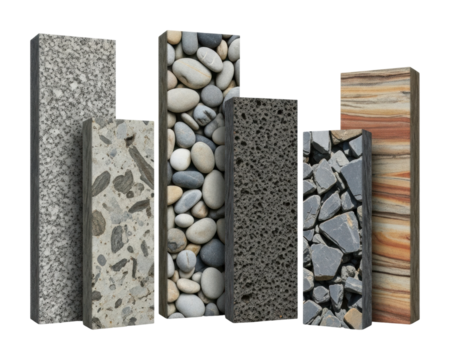 Exploring diverse stone textures in modern architecture isolated on transparent background