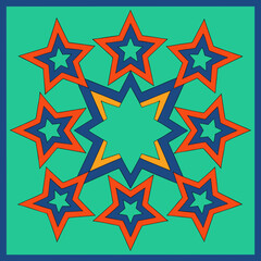 Obraz premium Geometric star pattern with teal orange and blue colors