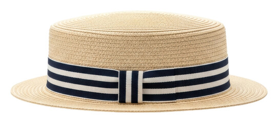 Stylish straw boater hat fashion store product isolated on transparent background