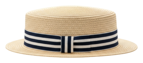 Stylish straw boater hat fashion store product isolated on transparent background