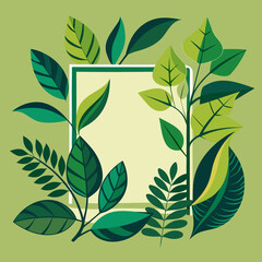 Green leaves frame a light yellow square background