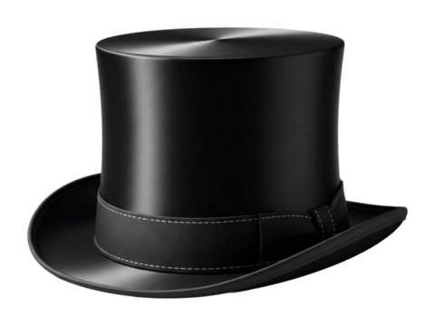 Elegant black top hat displayed on fashion isolated on transparent background