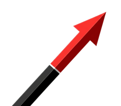 Dynamic red arrow signifying growth business concept minimalist style isolated on transparent background