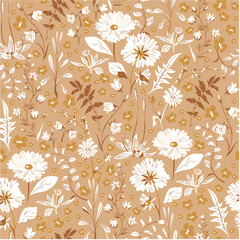 Seamless pattern of wild grass flowers. Natural beige tones. Vector botanical illustration. Blooming wallpaper background. Reed, pampas grass, wildflowers.