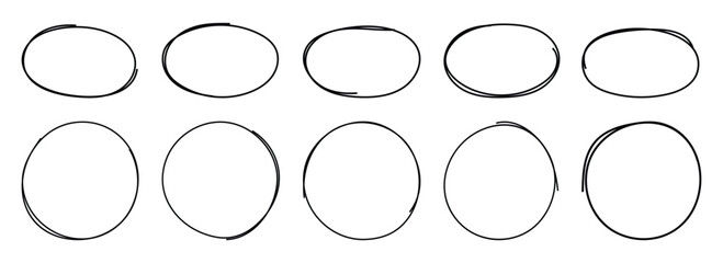 Hand-drawn highlight circles, arrows, and underlines – Vector doodle shapes for notes and messages.