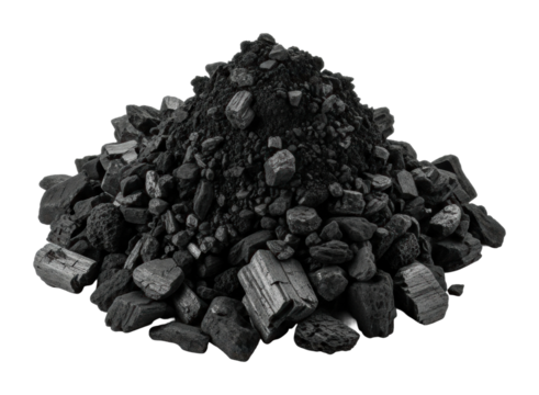 Coal mining process industrial site material collection isolated on transparent background