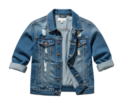 Urban streetwear front view of contemporary denim jacket style isolated on transparent background