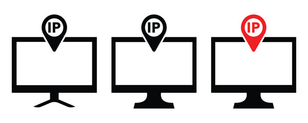 Black silhouette globe with IP text – Vector icon on white background.