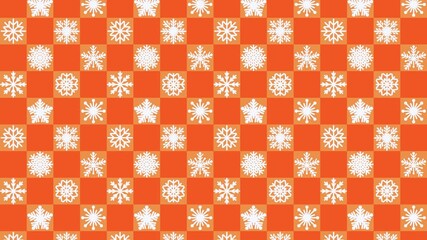 Christmas pattern video with white snowflakes on orange squares background. Could be used as wallpaper or background for any content, loops continuously. 