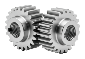Manufacturing process of precision gears in industrial facility isolated on transparent background