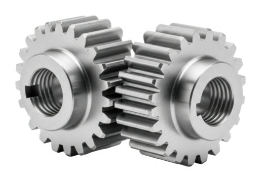 Manufacturing process of precision gears in industrial facility isolated on transparent background