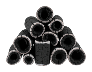 Creative use of recycled rubber pipes in industrial settings isolated on transparent background