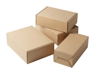 Packaging action cardboard boxes stacked in warehouse environment isolated on transparent background