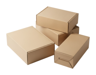 Packaging action cardboard boxes stacked in warehouse environment isolated on transparent background