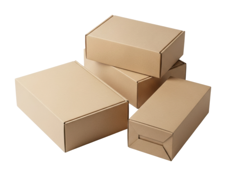 Packaging action cardboard boxes stacked in warehouse environment isolated on transparent background