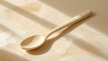 Cream-Colored Spoon on Light Beige Surface with Natural Sunlight in Minimalist Close-Up Composition