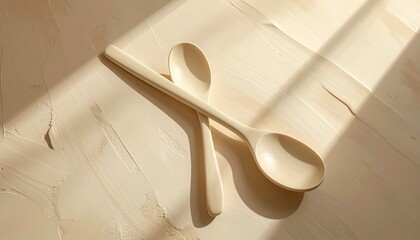 Cream-Colored Spoon on Light Beige Surface with Natural Sunlight in Minimalist Close-Up Composition