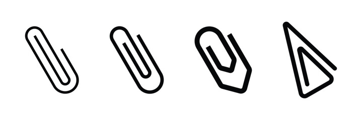 Obraz premium Paper clip icon set. Office paper clip in black. School supplies. Stationery elements. Vector Illustration isolated on white background.
