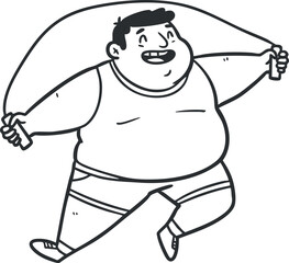 A cheerful man jumping rope in a playful cartoon style illustration, perfect for fitness and healthy lifestyle themes