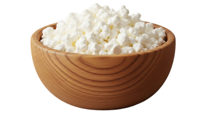 Fresh cottage cheese in a wooden bowl, healthy food